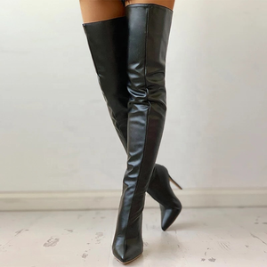 Botas de invierno para mujer, estilo oficina, por encima de la rodilla, color liso, tacón fino, punta afilada, estilo occidental - Product Image 6