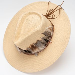 Sombrero de Paja de Ala Ancha de Estilo Casual, Tejido a Mano, con Decoración de Plumas Artificiales, para Playa y Protección Solar - Product Image 4