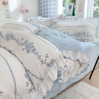 Parure de lit 3 pièces en polyester avec housse de couette et drap-housse brodés motif peinture à l'huile