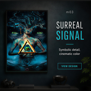 Affiche murale pyramide œil surréaliste, impression cristalline, bleu orange, pour salle de jeux, studio, salon, intérieurs modernes - Product Image 3