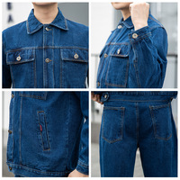 Ensemble de Travail en Denim Épais Printemps Automne – Blouson et Pantalon Résistants pour Hommes et Femmes – Uniformes de Chantier