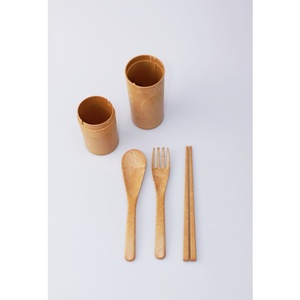 أدوات مائدة صديقة للبيئة قابلة لإعادة الاستخدام مصنوعة من ألياف الخشب، تشمل عيدان الطعام والملاعق والشوك مع حافظة، قابلة للتخصيص - Product Image 3