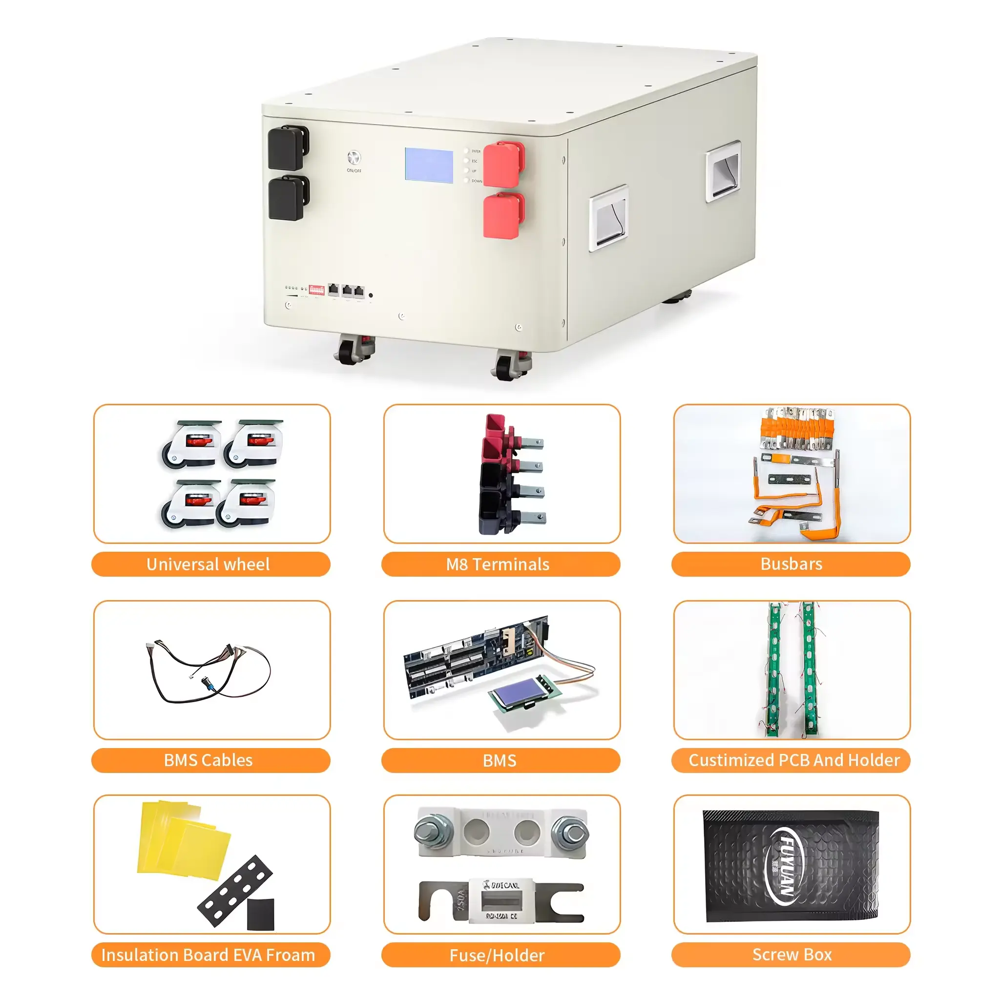 Bateria de lítio solar 51.2V 280Ah, sistema de armazenamento de energia recarregável, 48V 280Ah, bateria solar 14Kwh 48V 280Ah