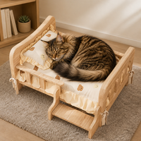 Lit surélevé en bois massif pour chien et chat avec coussin amovible imprimé ours, lit de couchage toutes saisons pour animaux de compagnie de petite à très grande taille, vente en gros