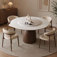Table et chaises de salle à manger modernes en bois massif, couleur noyer, 6 à 8 places, écologiques et durables, table de salle à manger avec plateau tournant