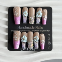 Uñas Postizas Personalizadas, Forma Ballerina, Medianas, Cuadradas, con Punta Francesa, Hechas a Mano, Acrílicas, Marca Privada