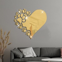 Autocollant mural en PVC effet miroir, style simplicité luxe léger, motif cœur ajouré et empreinte de patte d'animal, pour fond de chambre et salon