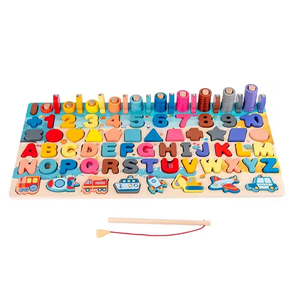 Holz-Aktivitätsbrett für Kleinkinder: Alphabet-, Zahlen- und Formsortierspiel, Angelspiel, Zähl- und Stapelspielzeug für Vorschulkinder - Product Image 2