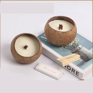 Lilin aromaterapi mangkuk kelapa beraroma Jasmine Dekorasi Rumah lilin aromaterapi cangkang kelapa alami jahat Kayu - Product Image 2