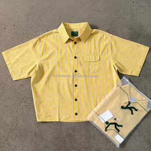 Custom Summer <strong>Shirting</strong> Fabric Striped Shirt Short Sleeve <strong>Button</strong> up Hommes Camiseta Cropped Boxy Casual Men's T Shirt - Product Image 2