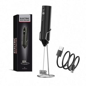 เครื่องตีฟองนมแบบชาร์จไฟได้ พร้อมหัวตีสแตนเลส 2 หัว ปรับความเร็วได้ 3 ระดับ เครื่องผสมเครื่องดื่ม เครื่องทำฟองนมไฟฟ้า สำหรับทำลาเต้ คาปูชิโน - Product Image 1