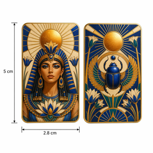 Sciarabe Alato della Regina dell'Antico Egitto, Carta da Collezione in Metallo a Doppia Faccia, Cornice Dorata, Lapislazzuli Blu, Loto e Sole, Decorazione Regalo - Product Image 5