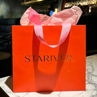 Sac shopping en papier de luxe orange personnalisé avec ruban rose, poignée et logo en feuille d'or, sac cadeau pour boutique de cosmétiques et de vêtements