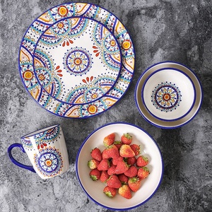 Juego de Vajilla de Cerámica con Diseño Bohemio, Platos de Porcelana Pintados a Mano para Bodas, Fiestas, Navidad, Material Plástico - Product Image 4