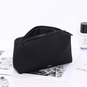Custom LogoSize Design Black Neoprene Zip Cosmetic Makeup Make up Skincare Beauty Essentials Storage Bag with Silicone Puller - Product Image 1