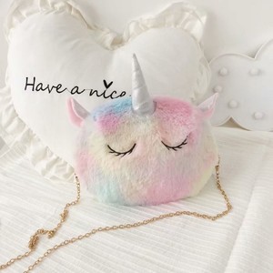 Mini zaino in pelliccia di <span class=keywords><strong>unicorno</strong></span> zaino da donna in peluche colorato zaino in pelliccia con ologramma <span class=keywords><strong>unicorno</strong></span> per ragazze - Product Image 2