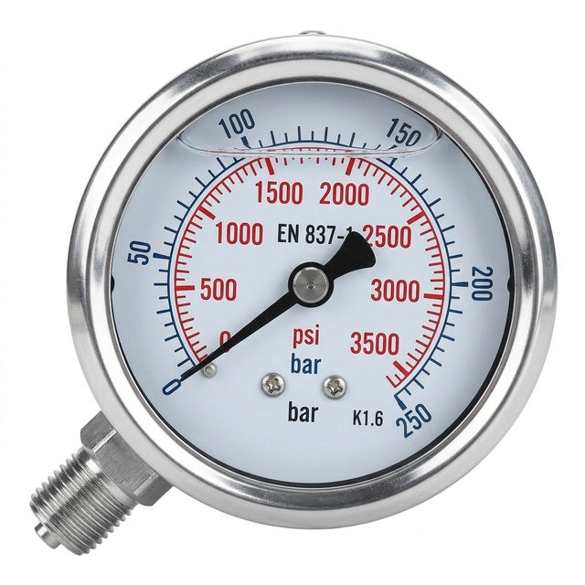 60mm Bottom Connection Stainless Steel BAR Psi Dual Scale Industrial Equipment Pressure Gauge Universal Machinery Pressure Gauge