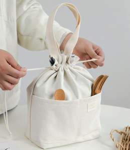 Bolsa de Almuerzo Bento, Bolsa de Lona para Alimentos, Bolsa Térmica Portátil con Cordón y Forro Aislante - Product Image 4