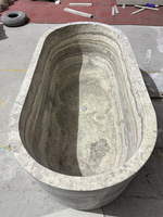 Baignoire autoportante ovale en travertin moderne, baignoire de trempage en pierre de style naturel pour salle de bain de luxe