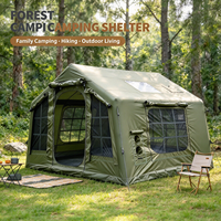 Tente de glamping familiale gonflable robuste 3x2,65m en PVC, vert olive, avec port d'entrée et ventilation multi-points, pour le camping en forêt