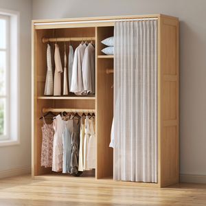 Modern Wooden Wardrobe With <b>Sliding</b> <b>Door</b> Flat Panel Design Space Saving Bedroom Storage <b>Cabinet</b> Freestanding Furniture - Product Image 4