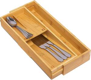 Organisateur de tiroir de cuisine multifonctionnel en bambou, organisateur d'ustensiles en bambou réglable - Product Image 1