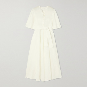 Vêtements pour femmes Robe longue décontractée de luxe en coton élégante de haute qualité Robe en lin à manches évasées et boutons couverts - Product Image 3