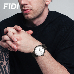 FIDI Men's Minimalist Quartz Watch Black Leather Strap Business Casual Date Display Waterproof Simple <b>White</b> Dial Wristwatch - Product Image 2