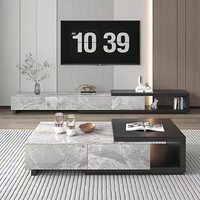 Ensemble de meubles de luxe : Tables basses et meuble TV rétractable moderne et réglable pour salon, avec tiroir