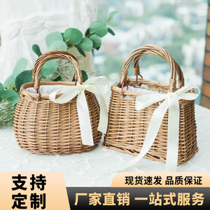 Bolso de mimbre con forma de cesta de flores, cesta tejida de estilo coreano, bolso de mujer forrado con mimbre de sauce, estilo veraniego de moda. - Product Image 5