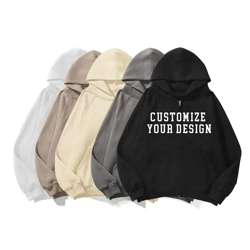 Custom cotton essentials unisex oversized blank plain satin lined heavyweight hoodie full zip up plus size men of white hoodie