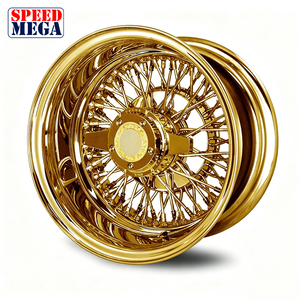 All Gold Cross Lace Reverse Wire <b>Wheel</b> 13x5.5 Inch 72 <b>Spokes</b> Knock Off with Adapter for Lowrider Classic Cars - Product Image 1