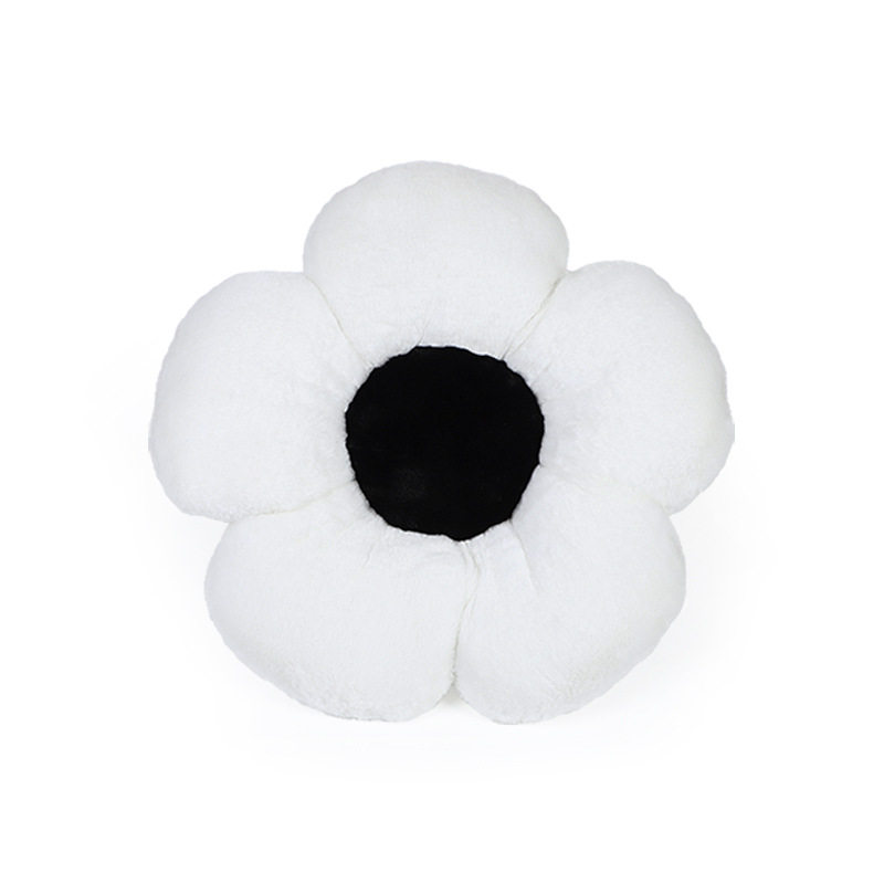 Support lombaire fleur en fourrure de lapin, blanc avec noyau noir
