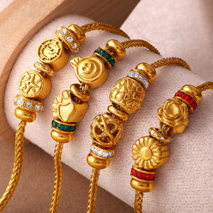 Bracelet Pendentif Flocon de Neige Rétro Style Européen et Américain, en Alliage de Zinc Doré avec Perles, Bijou Cadeau - Product Image 3