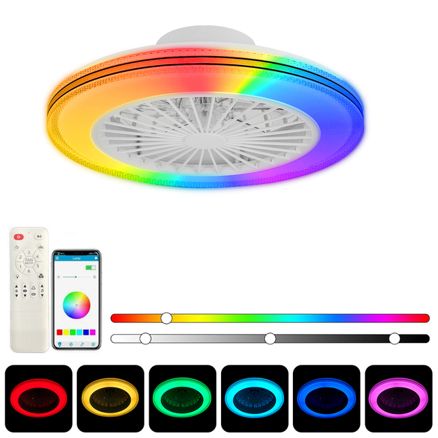 OEM Modern American-Style LED Ceiling Fan RGB for Light 8 Blades DC Motor ABS Lamp Body Remote Control Dimmable Living Room
