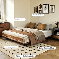 Lit en bois massif de style mi-siècle sans tête de lit, lit plateforme basse Tatami à plancher intégré pour chambre et gîte