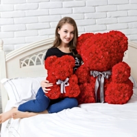 Hflora Ours en peluche de 25 cm avec roses artificielles – Coffret cadeau pour anniversaire, fête des Mères, Saint-Valentin – Décoration événementielle longue durée