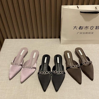 Nouveau grande taille 35-43 femmes élégantes sandales à bout pointu plat avec demi-chaussures pointues doux pantoufles à talons courts sandales diapositives