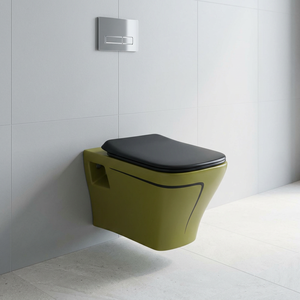 WC monobloc coloré en céramique, suite de salle de bain allongée avec réservoir encastré à siphon, équipement sanitaire moderne - Product Image 2