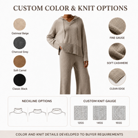 Ensemble de sport décontracté de luxe personnalisé pour femme, en tricot haut de gamme, 70% laine 30% cachemire, comprenant un sweat à capuche à cordon et un pantalon