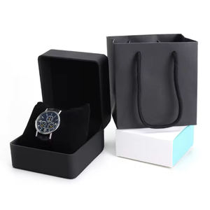 Boîte d'emballage de montre de luxe personnalisée avec logo en relief, en carton gris rigide haut de gamme avec doublure en éponge, noir et rouge, fournie directement par l'usine - Product Image 4