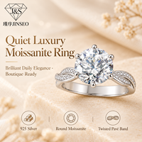 Bague JINSEO de style européen de luxe en argent sterling 925 plaqué rhodium, avec moissanite ronde de 3 carats, pour mariage, fiançailles, anniversaire