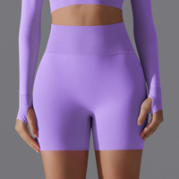 Shorts de sport basiques pour yoga, style européen, côtelés, moulants, pour la course et le fitness, taille haute, effet push-up, taille élastique, couleur unie
