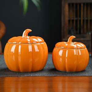 Pumpkin Shaped Candle Cup <b>Candlestick</b> with Lid - Empty Ceramic Candle Jar and Ceramic <b>Candlestick</b> - Product Image 1