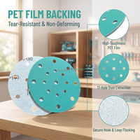 Feuilles abrasives en film polyester vert de 150 mm (6 po) à 17 trous pour le conditionnement professionnel des surfaces