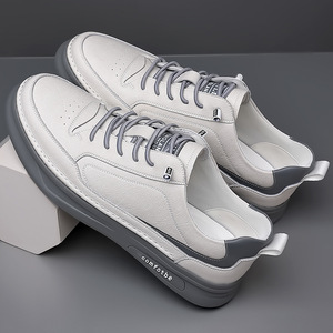 Baskets décontractées en cuir pour hommes, bout rond, à lacets, plateforme, semelle en caoutchouc, confortables, toutes saisons, chaussures épaisses, doublure en maille blanche - Product Image 1