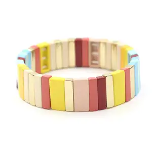 Rainbow tile bracelet hand-painted oil paint exaggerated stacking irregular color matching lucky bracelet candy color lovers