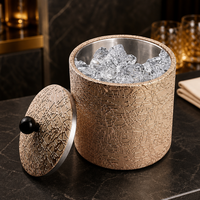 Seau à glace en acier inoxydable recouvert de cuir PU avec couvercle pour service de bouteilles de vin, bar, pub, hôtel, table, vente en gros