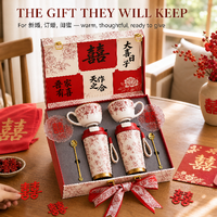 Ensemble de tasses en céramique pour couple, cadeau de mariage, rose, isolées, avec sous-verre, boîte cadeau pour mariée, marié, anniversaire, fête