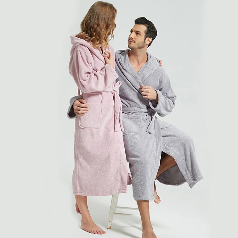 NANTEX Offres Spéciales Peignoir de luxe en coton pour spa d'hôtel Peignoir solide personnalisé en flanelle polaire gaufrée pour femmes